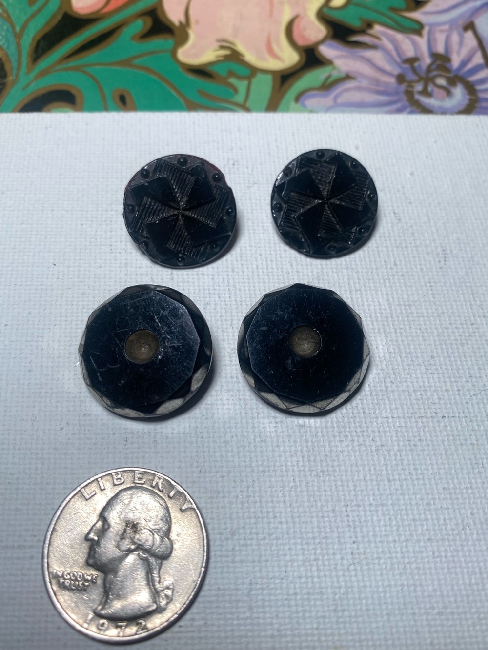 Vintage Black Glass Button Pair (2 Pairs)